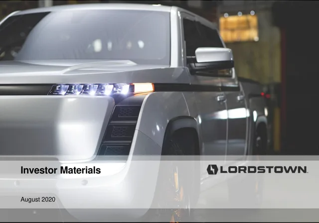 Lordstown Motors — Cover Slide investment banking deck cover