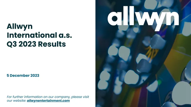 Allwyn — Allwyn International a.s. Q3 2023 Results investment banking deck cover