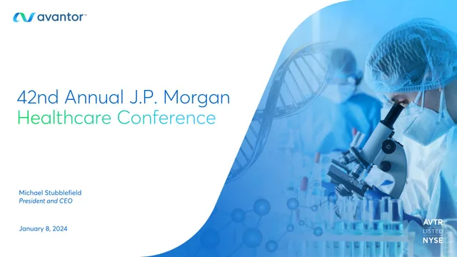 Avantor — 42nd Annual J.P. Morgan Healthcare Conference investment banking deck cover