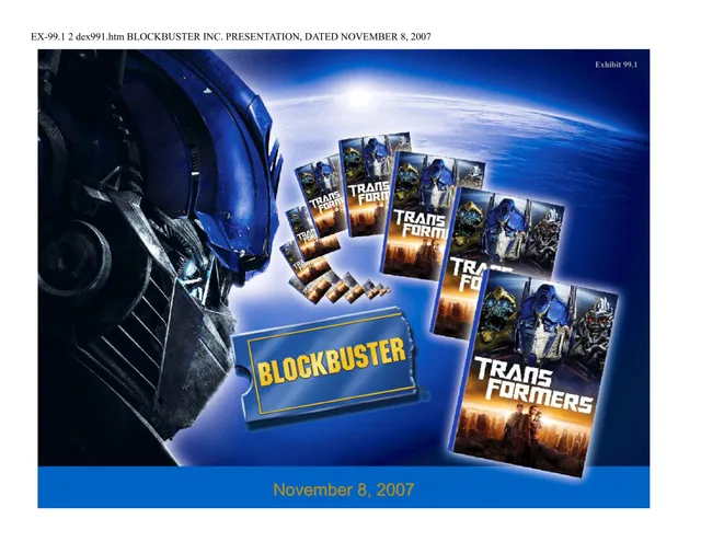 Blockbuster Video — Cover Slide investment banking deck cover