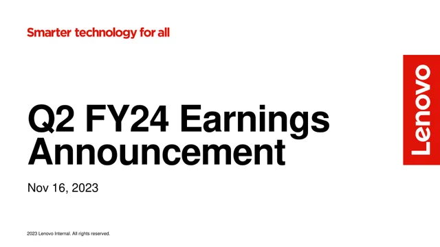 Lenovo — Q2 FY24 Earnings Announcement investment banking deck cover