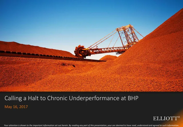 Elliott Management — Calling a Halt to Chronic Underperformance at BHP investment banking deck cover