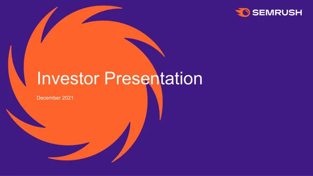 Semrush — Investor Presentation investment banking deck cover