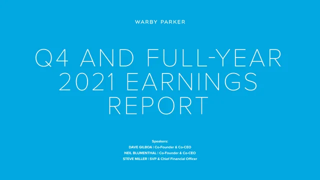 Warby Parker — Q4 And Full-year 2021 Earnings Report investment banking deck cover