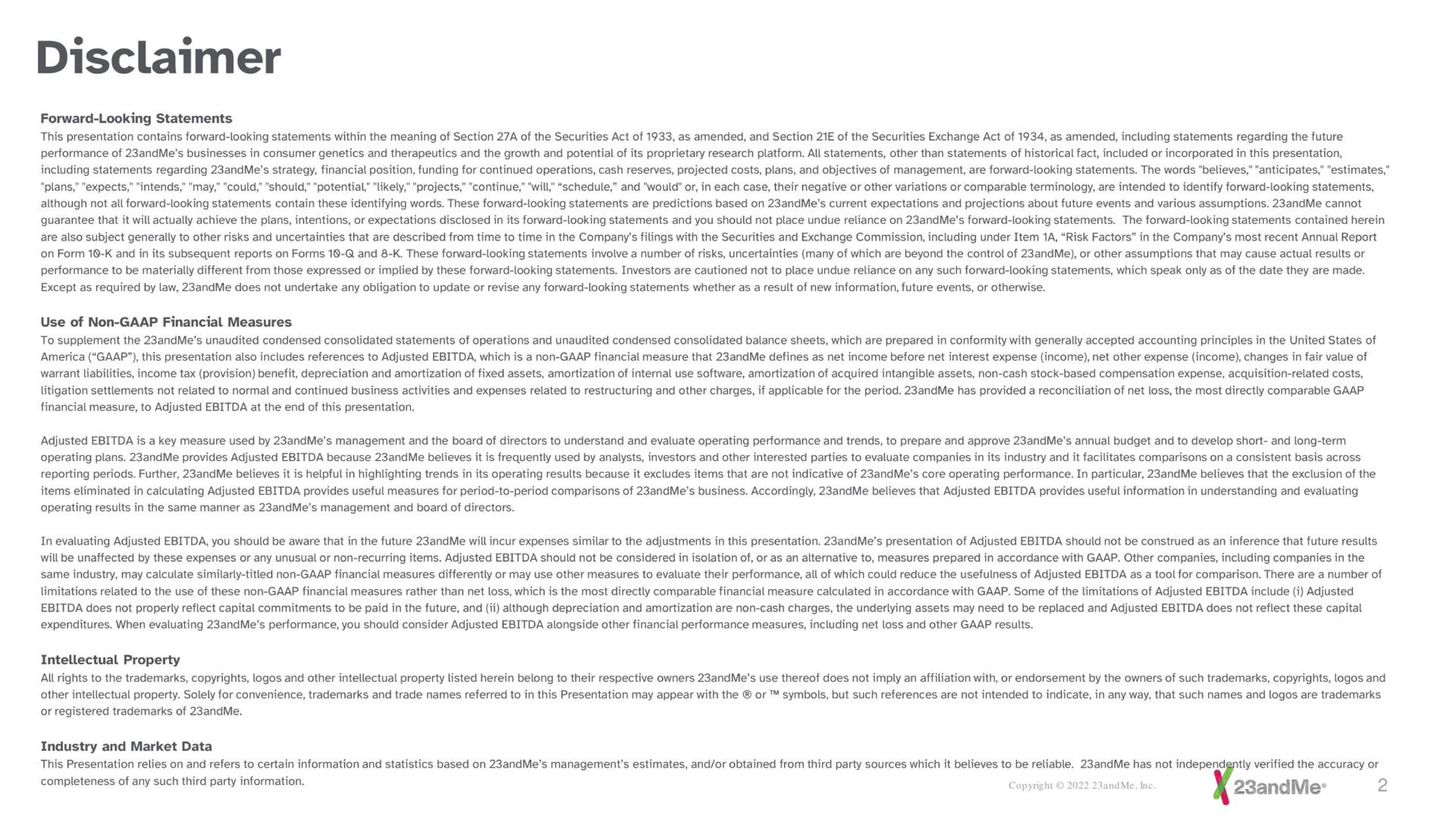 Text slide 2 from 23andme — Investor Presentation