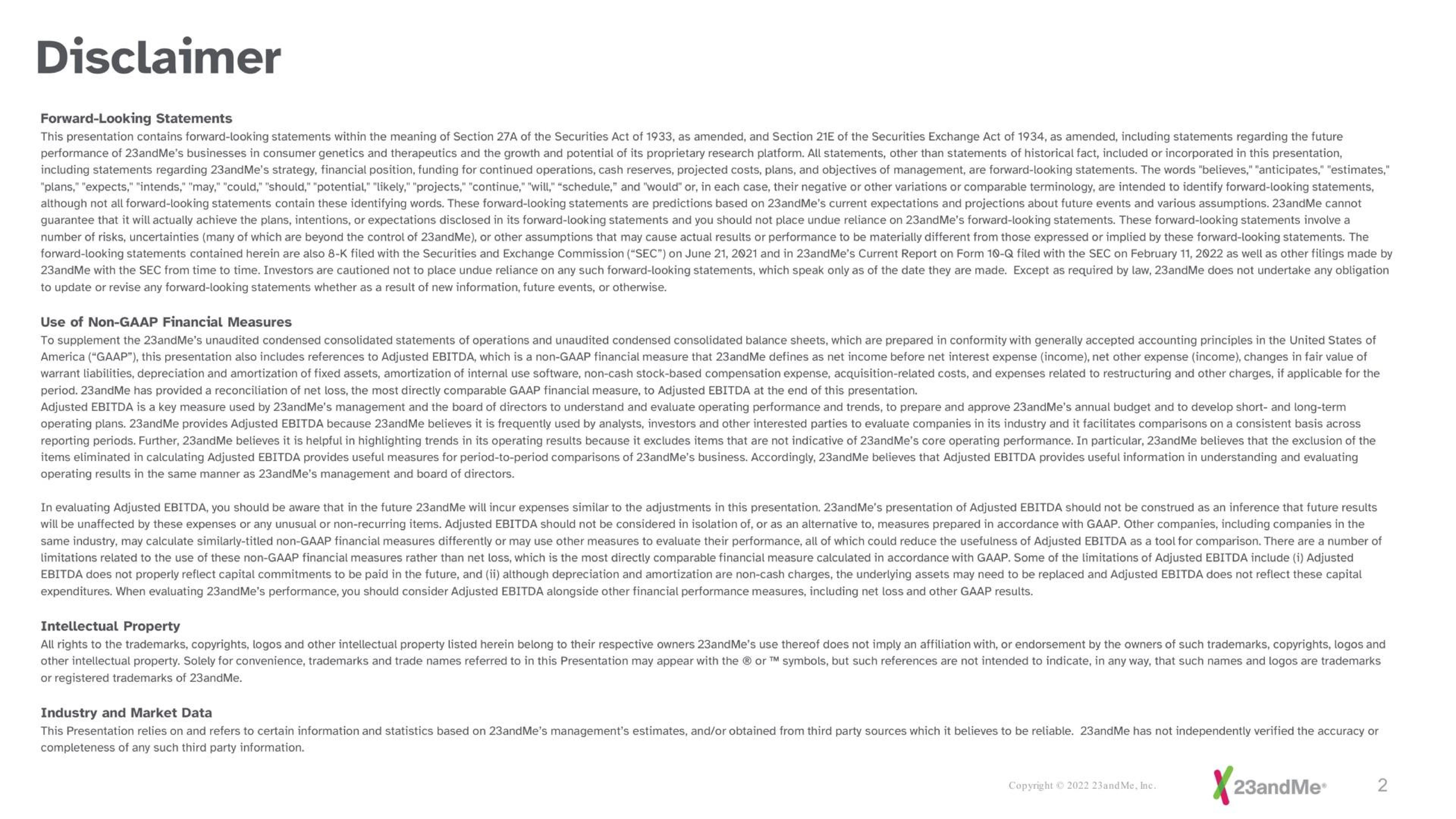 Text slide 2 from 23andme — Investor Presentation