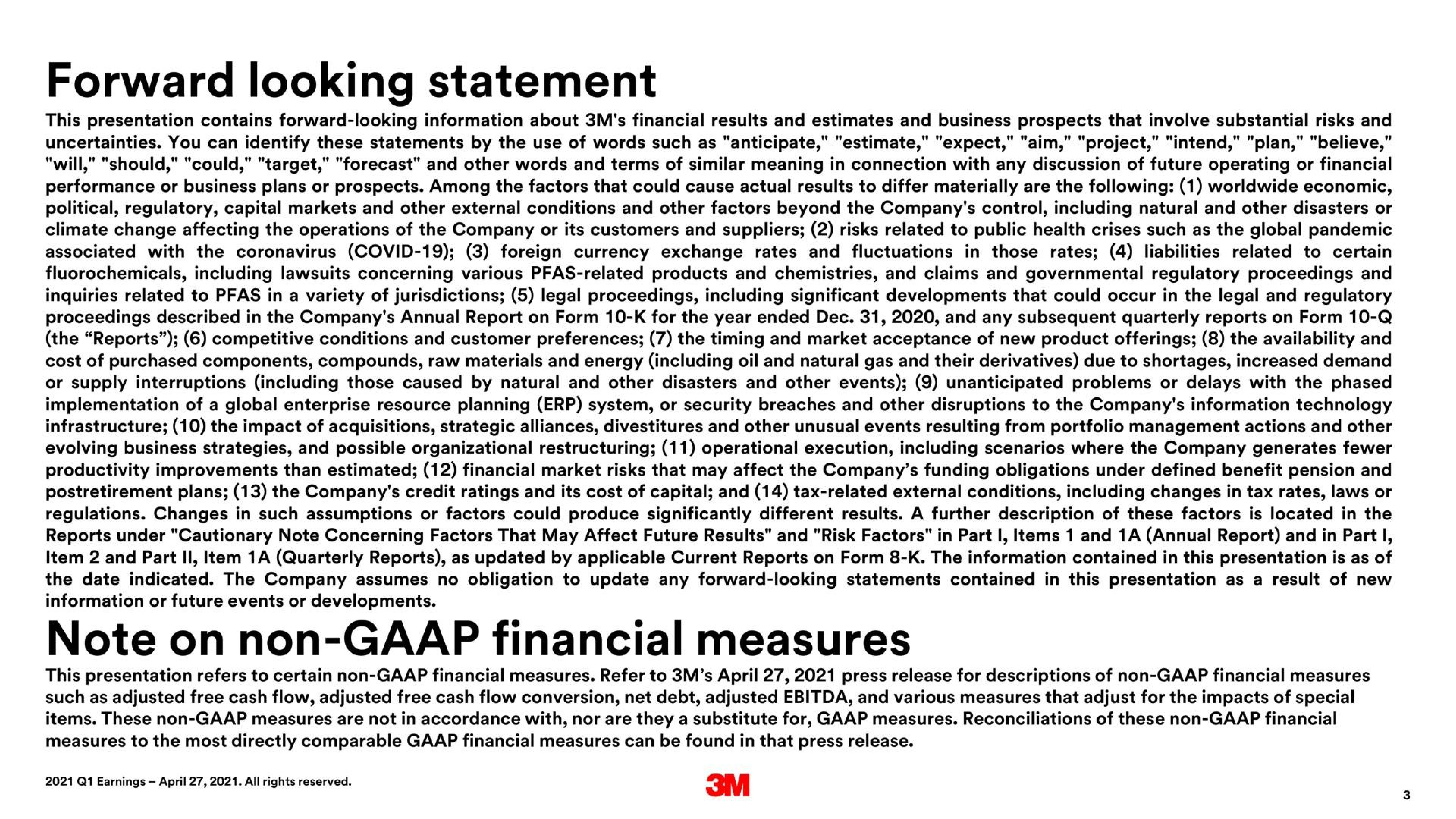 Text slide 3 from 3m — 2021 First Quarter Earnings