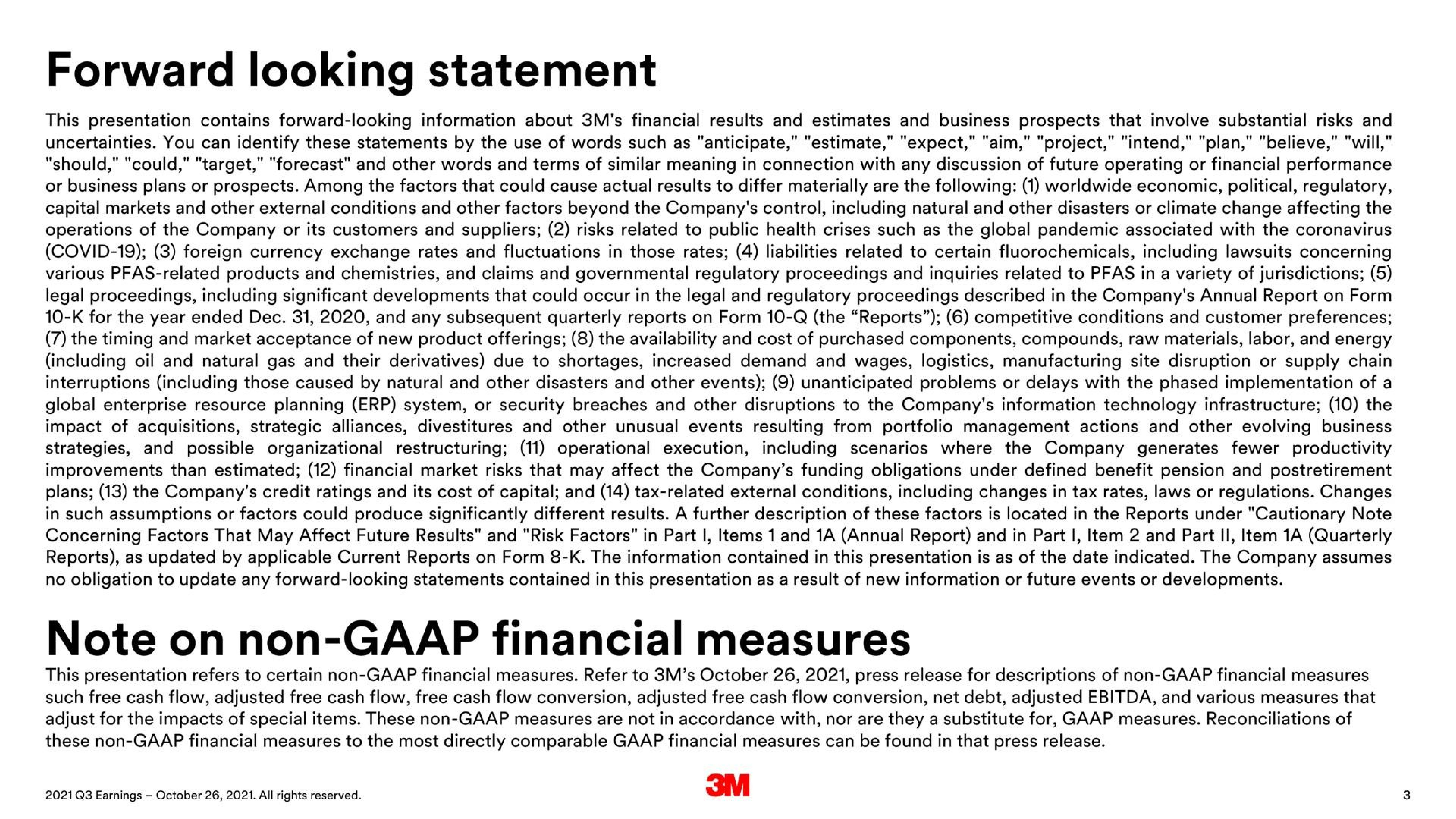 Text slide 3 from 3m — 2021 Third Quarter Earnings