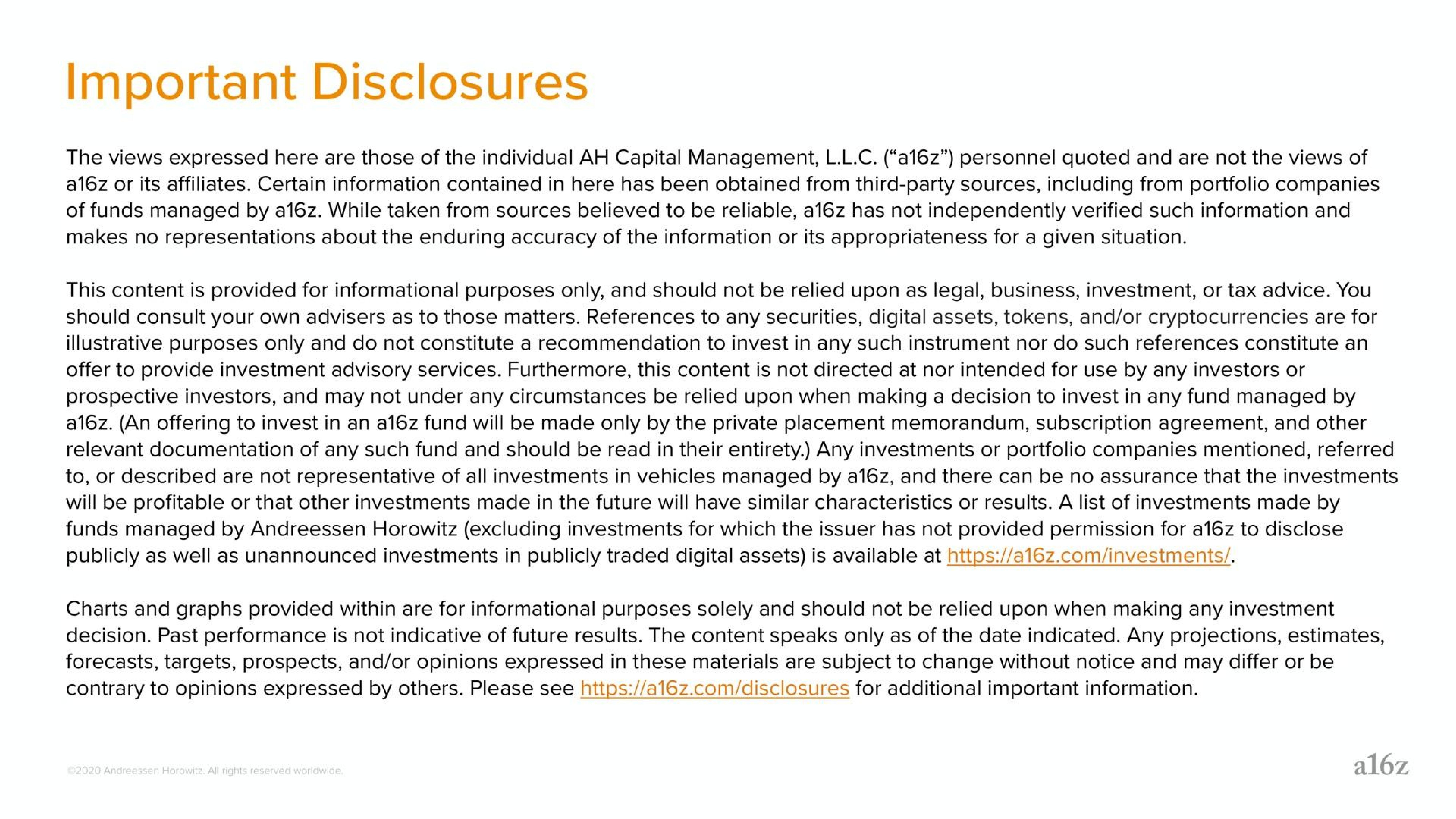 Text slide 2 from A16z — Fundraising & Deal Structure: Considerations for Crypto Startups