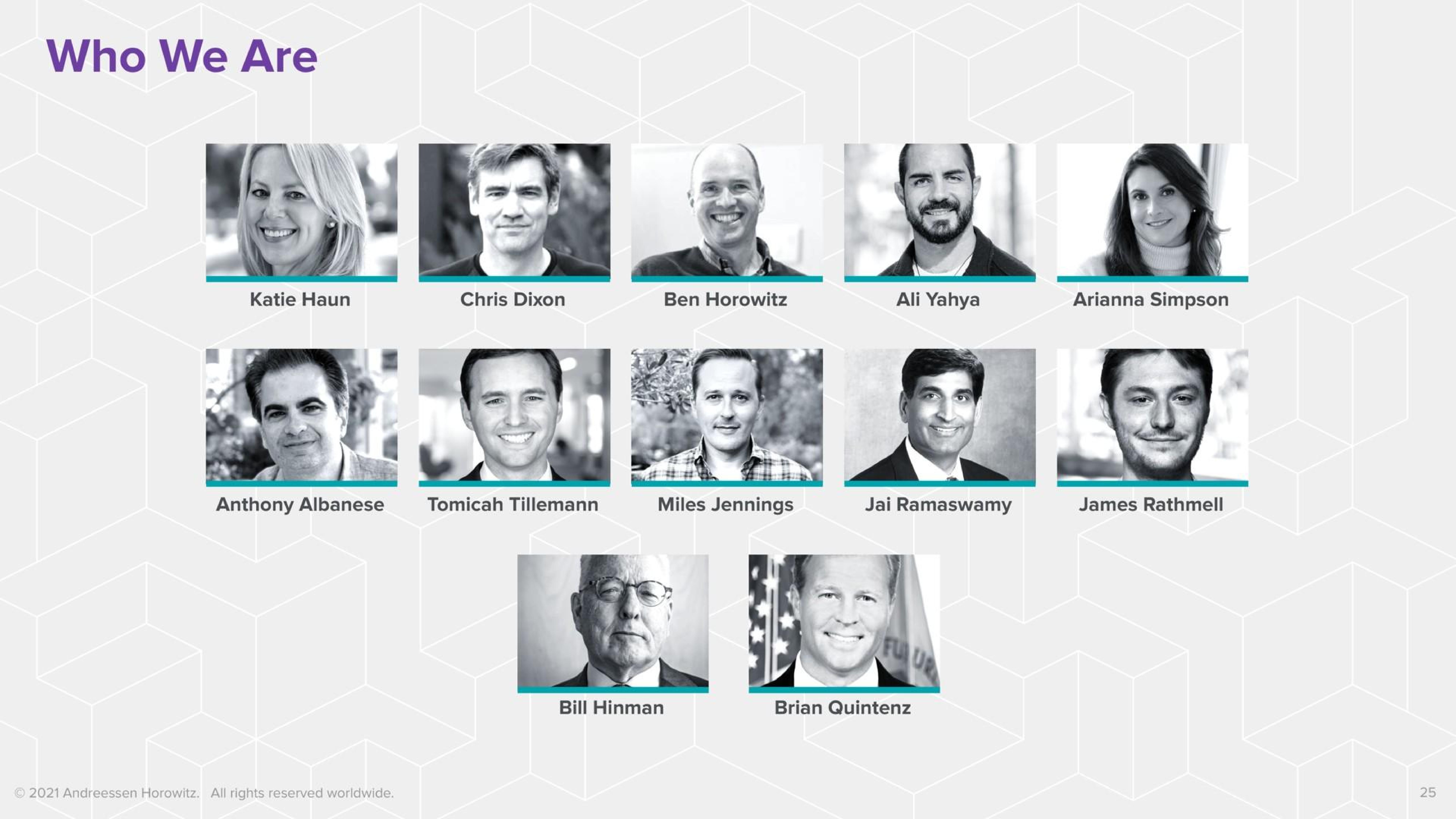 Team slide 25 from A16z — How to Win the Future