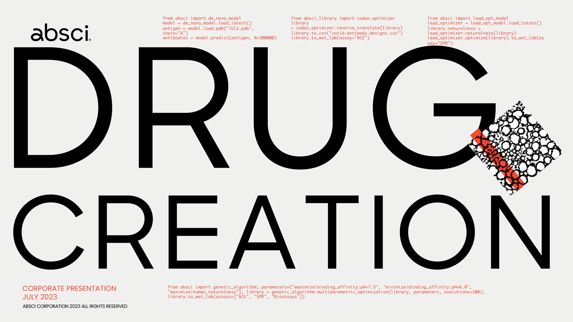 Absci — Drug Creation investment banking deck slide