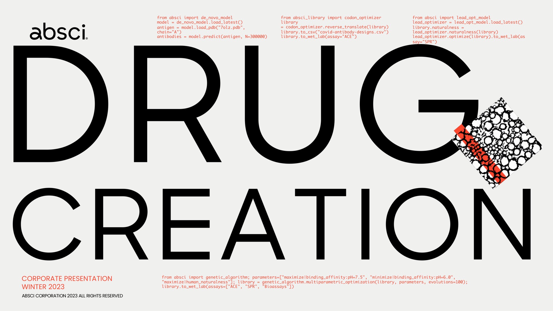 Absci — Drug Creation investment banking deck slide