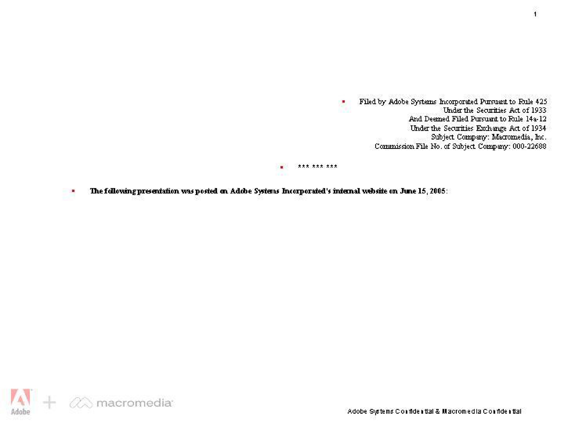 Adobe — Legal Disclaimer / Cover Slide investment banking deck slide