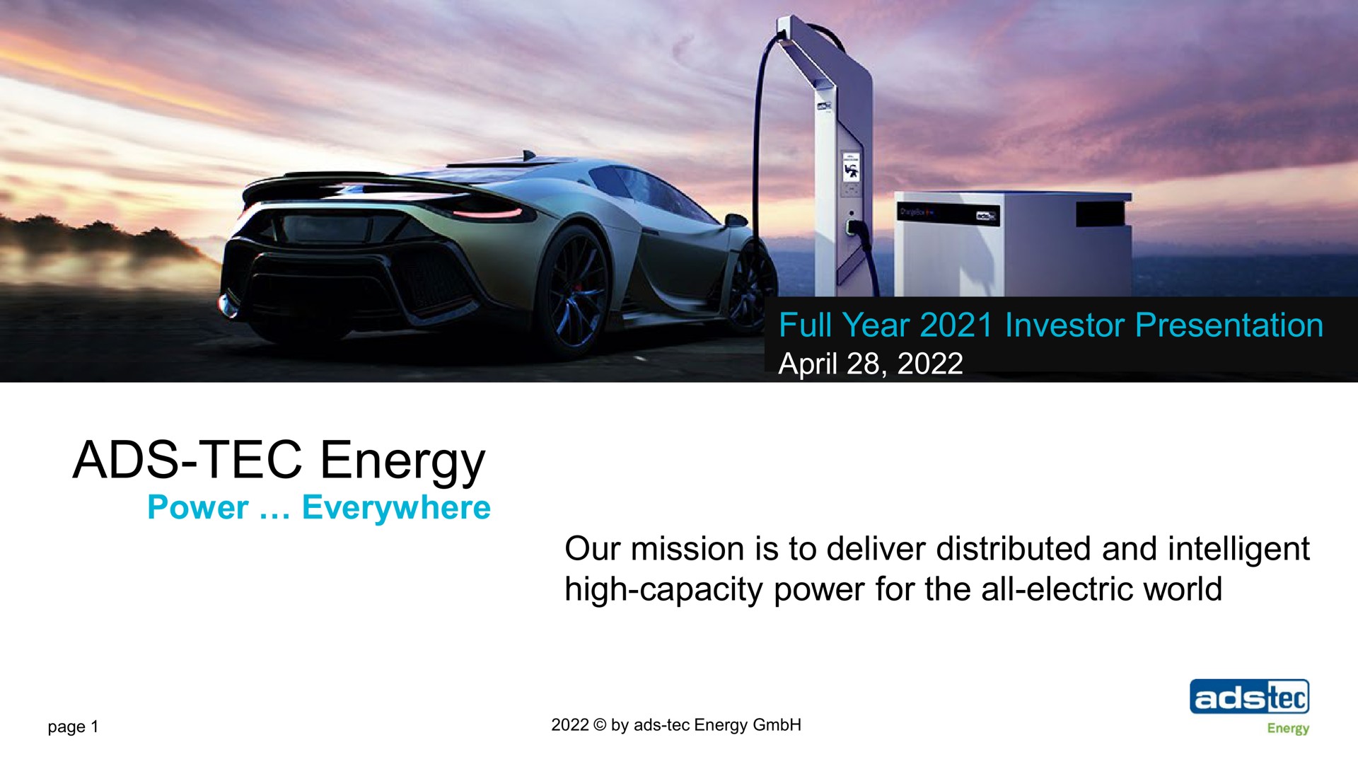 Ads Tec Energy — Cover Slide investment banking deck slide