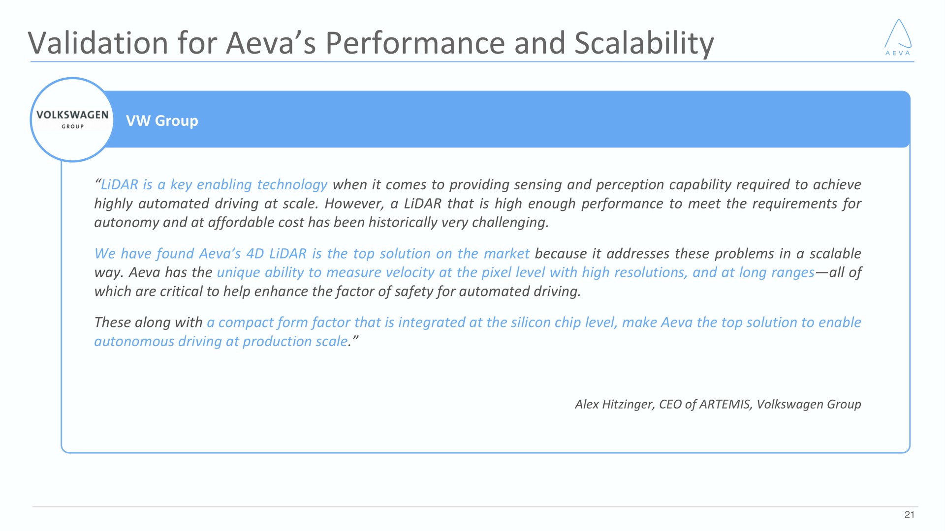 Quote slide 21 from Aeva — First Quarter 2021 Results
