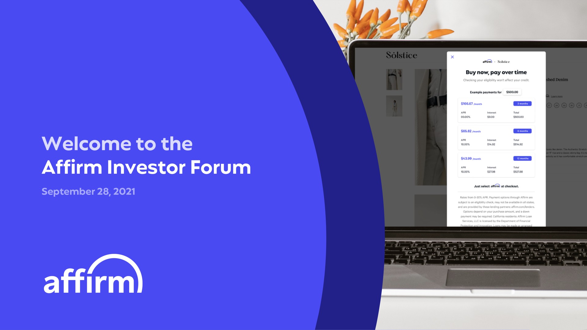 Affirm — Welcome to the Affirm Investor Forum investment banking deck slide