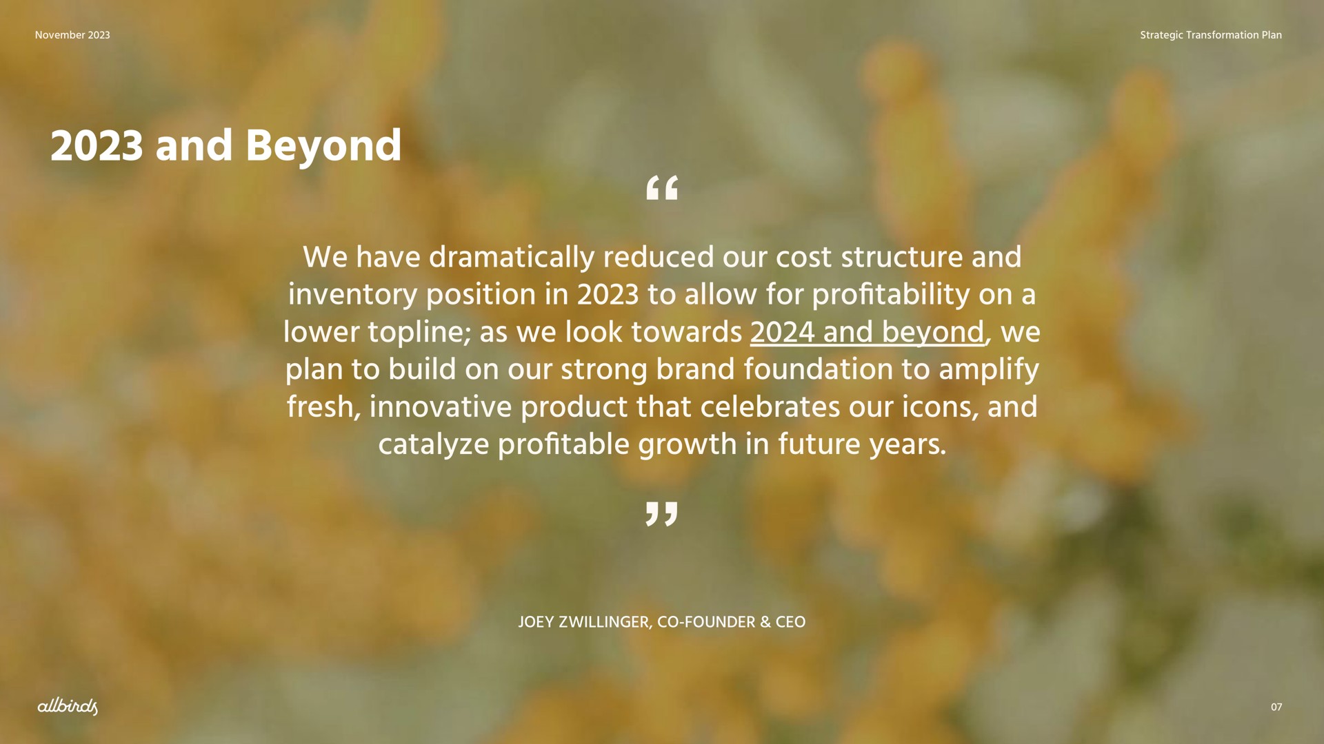 Quote slide 7 from Allbirds — Strategic Transformation Plan