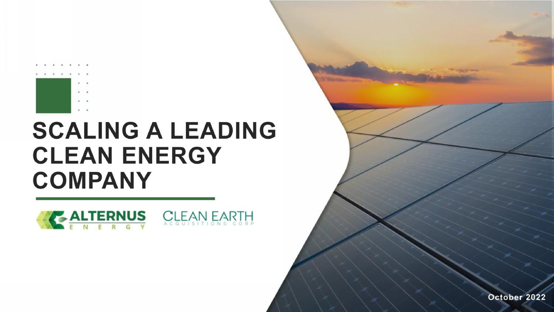 Alternus Energy — Scaling A Leading Clean Energy Company investment banking deck slide