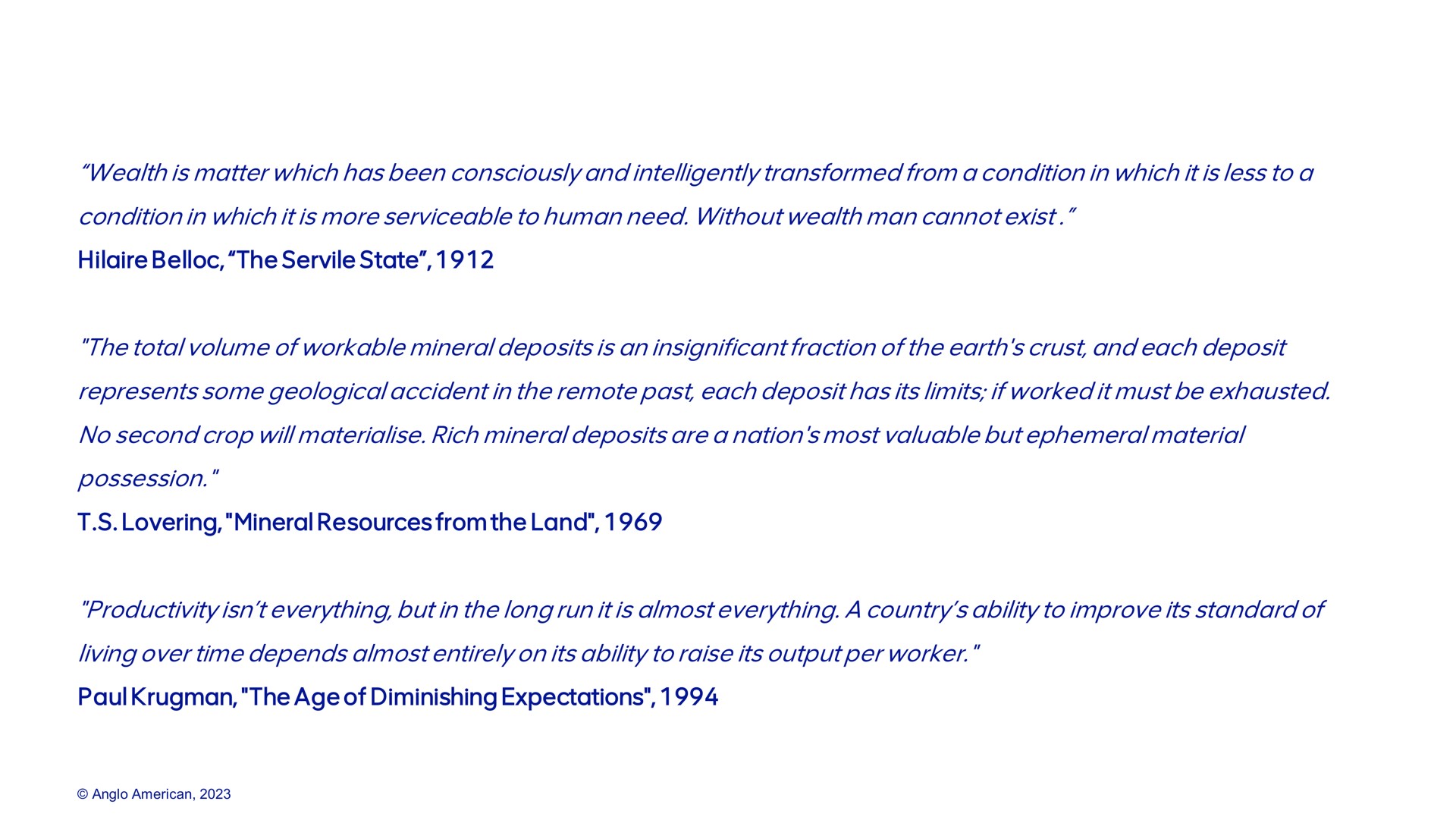 Quote slide 2 from Anglo American — The Role of Mining in a Transitioning World