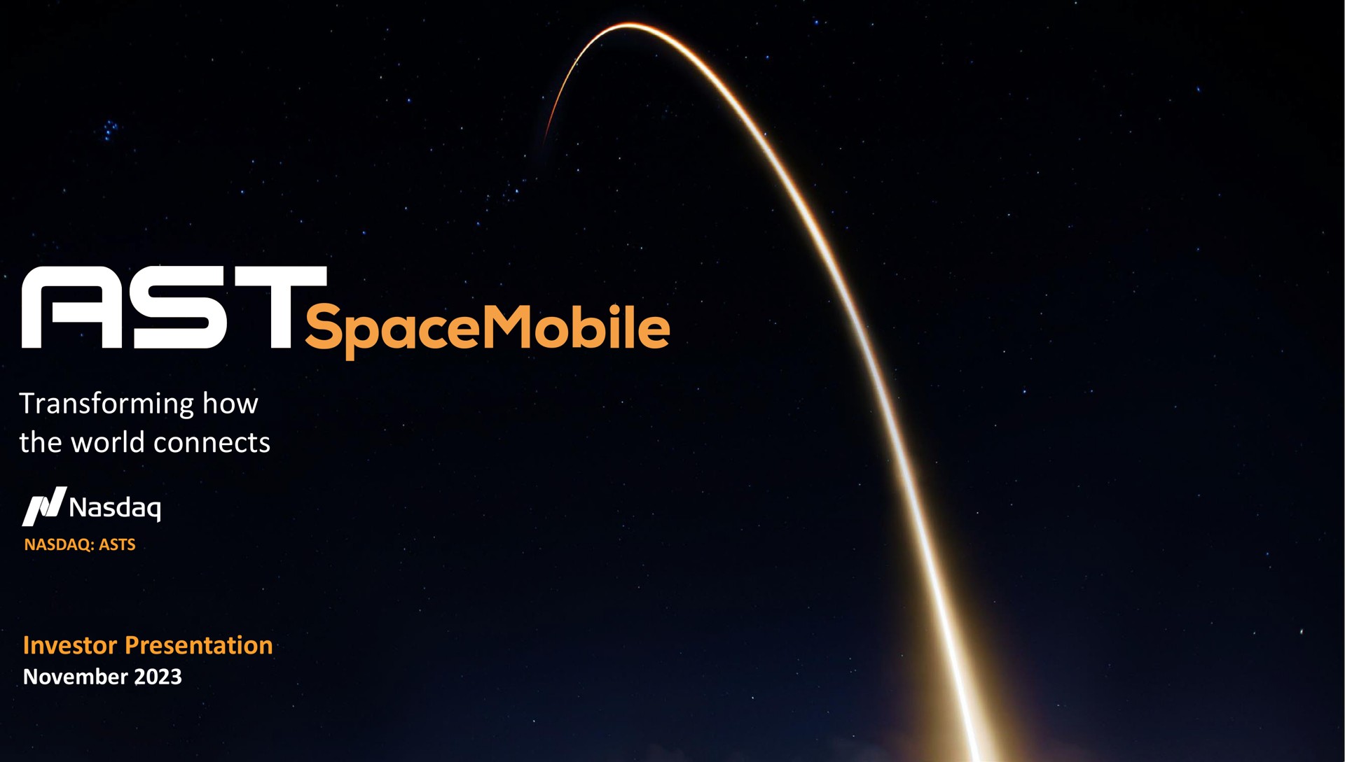 Ast Spacemobile — Cover Slide investment banking deck slide