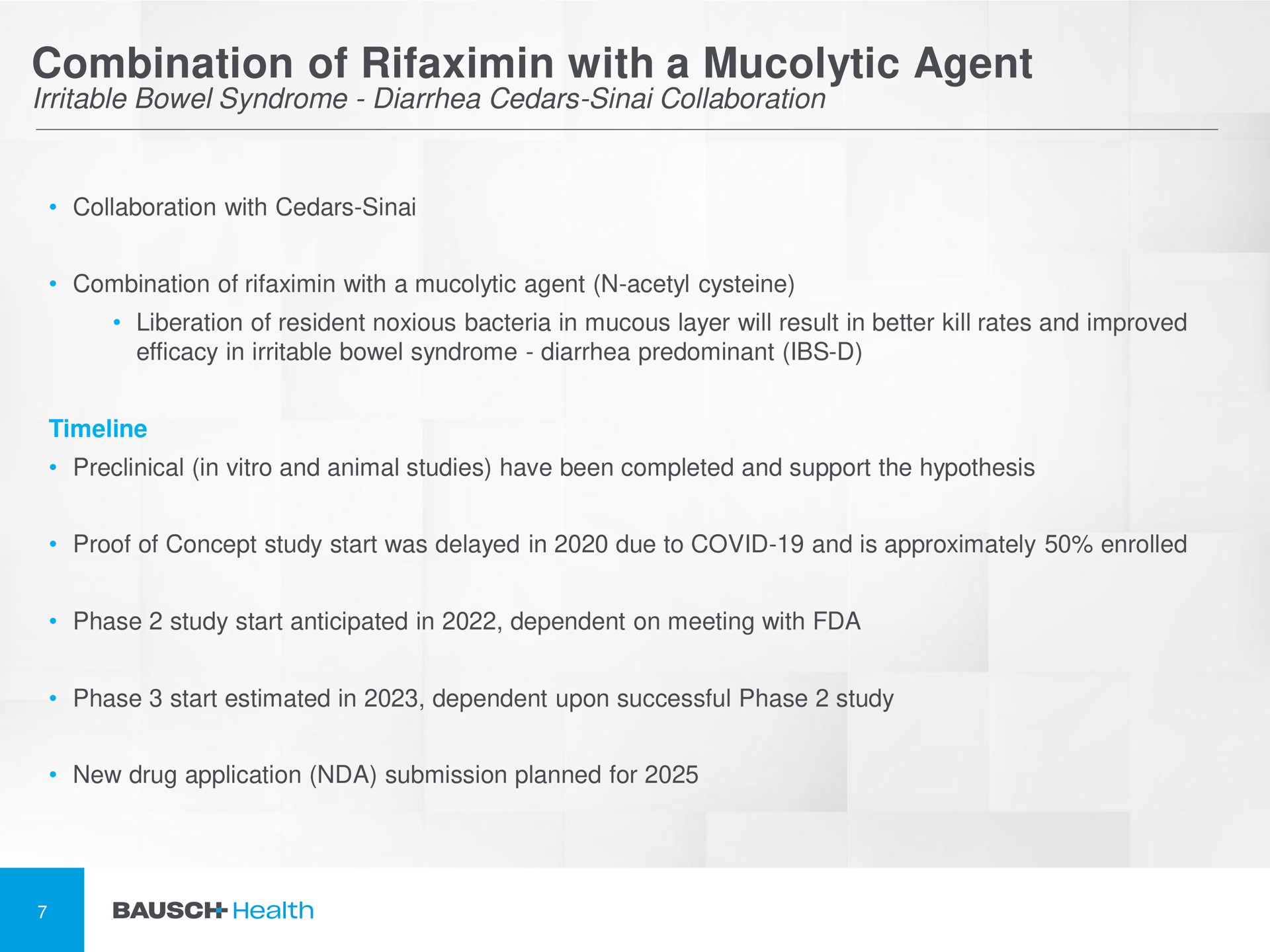 Timeline slide 7 from Bausch Health — Barclays Global Healthcare Conference