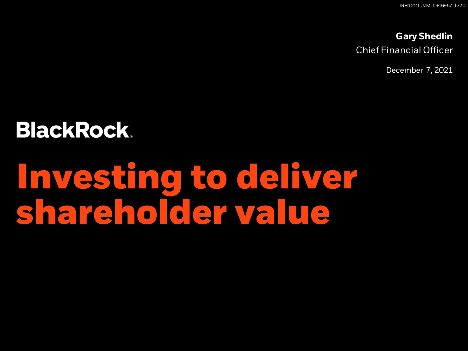 Blackrock — Investing to deliver shareholder value investment banking deck slide