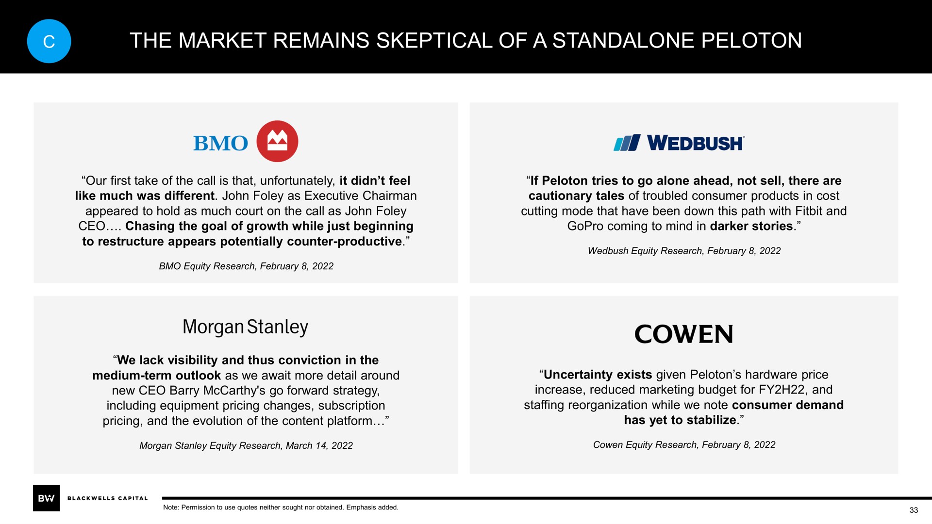 Quote slide 33 from Blackwells Capital — A Further Call To Action