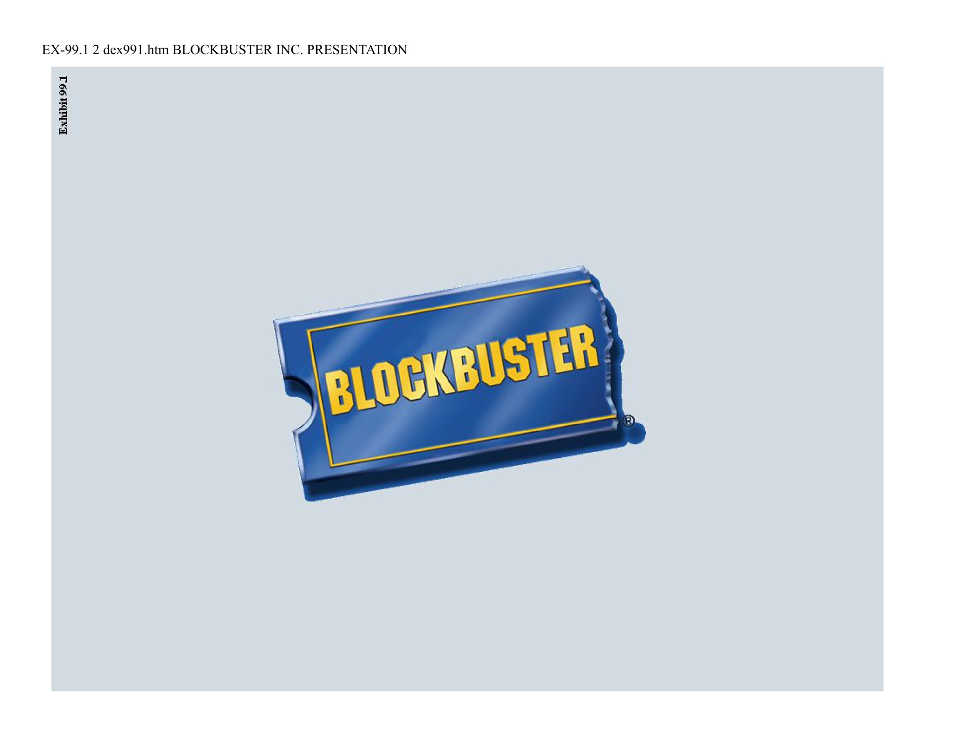 Blockbuster Video — cover slide investment banking deck slide