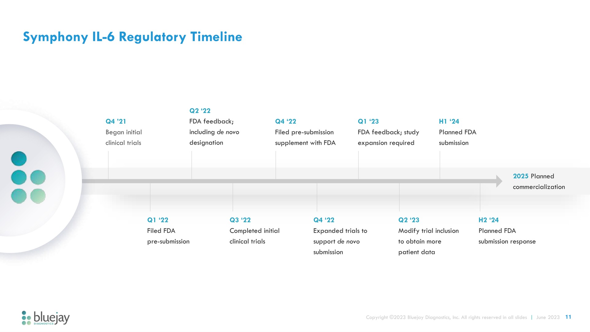 Timeline slide 11 from Bluejay — Improving Patient Outcomes In Critical Care Settings
