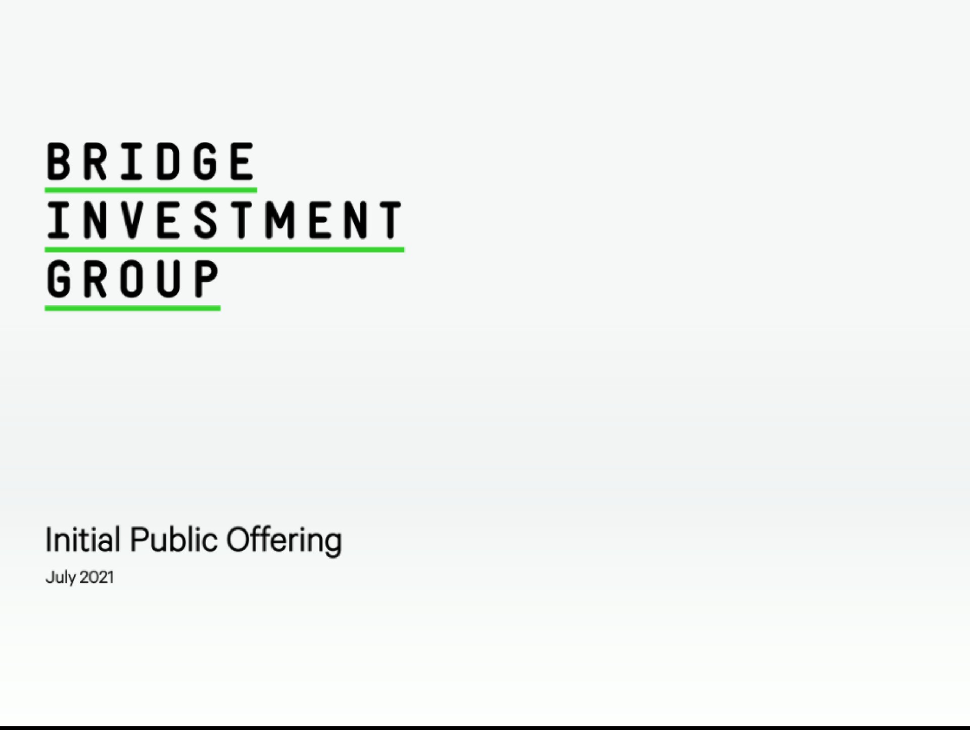 Bridge Investment Group — Cover Slide investment banking deck slide