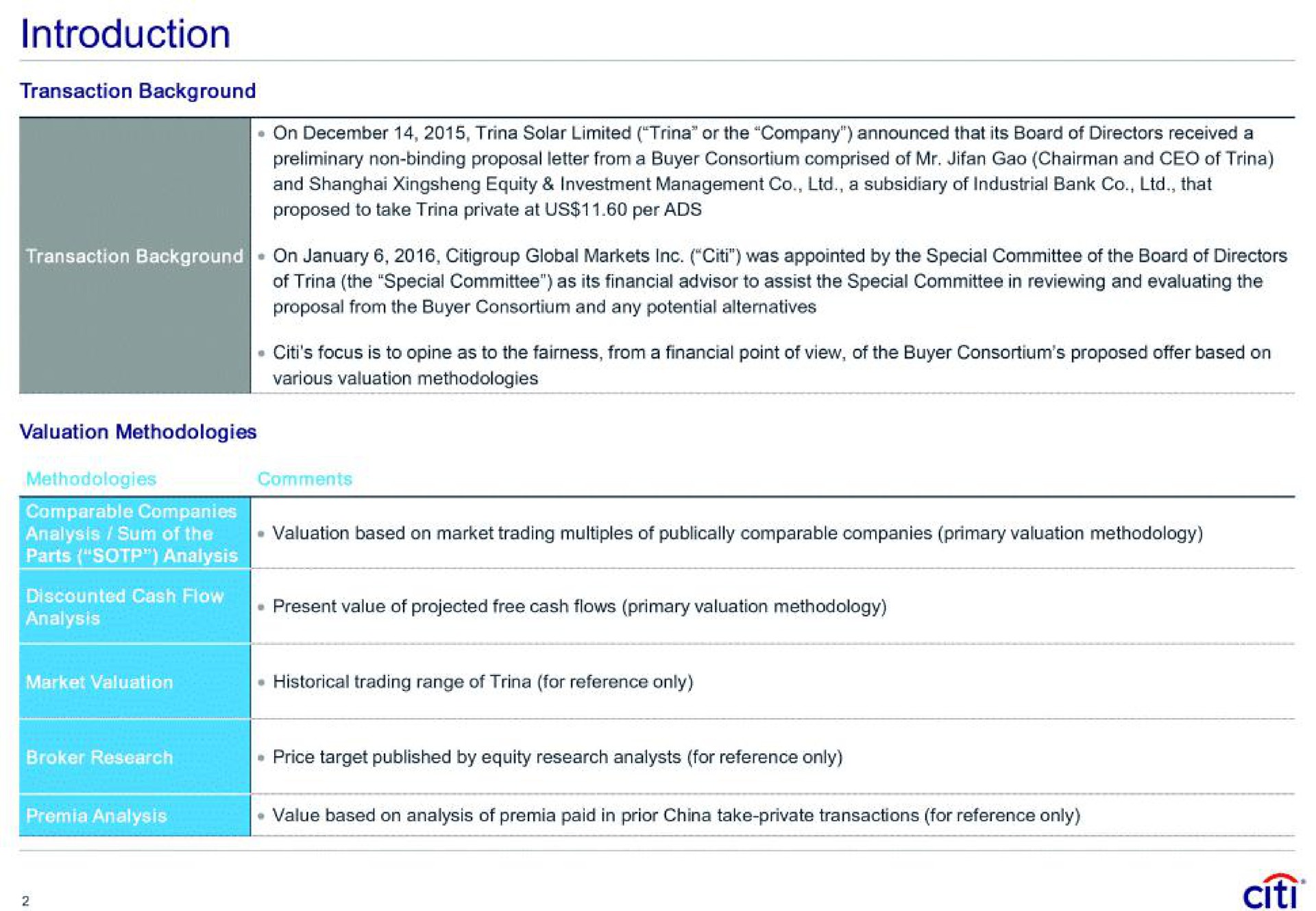 Table slide 5 from Citi — cover slide