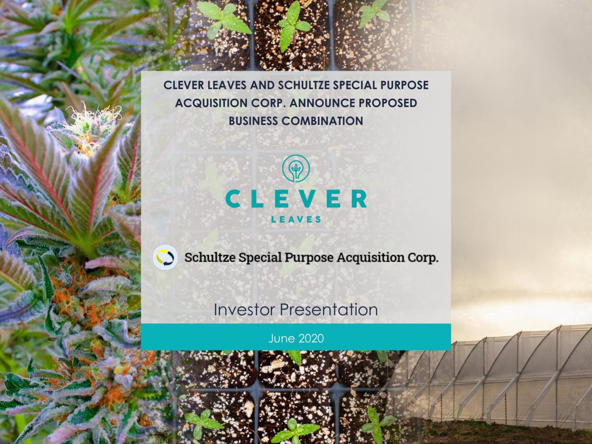 Clever Leaves — Clever Leaves And Schultze Special Purpose Acquisition Corp. Announce Proposed Business Combination investment banking deck slide