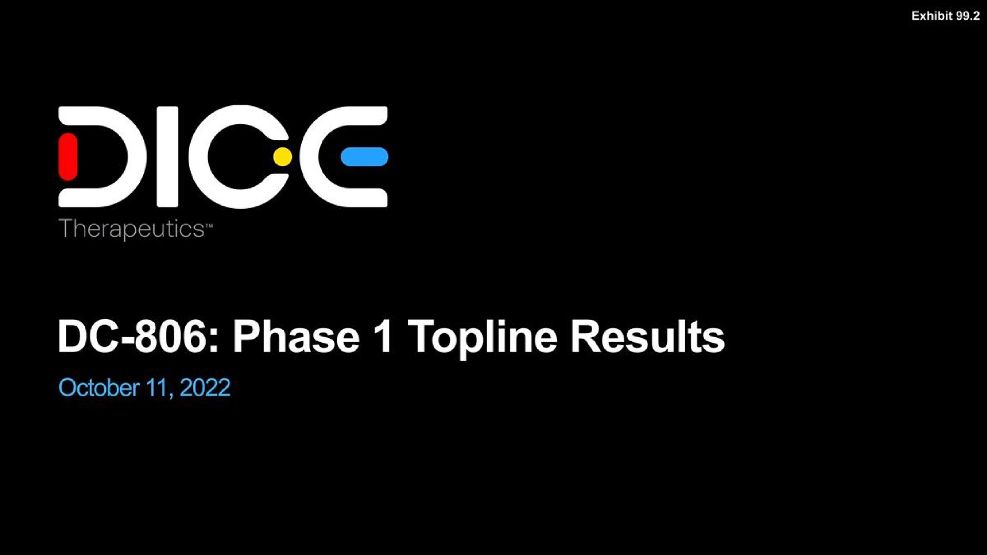 Dice Therapeutics — DC-806: Phase 1 Topline Results investment banking deck slide