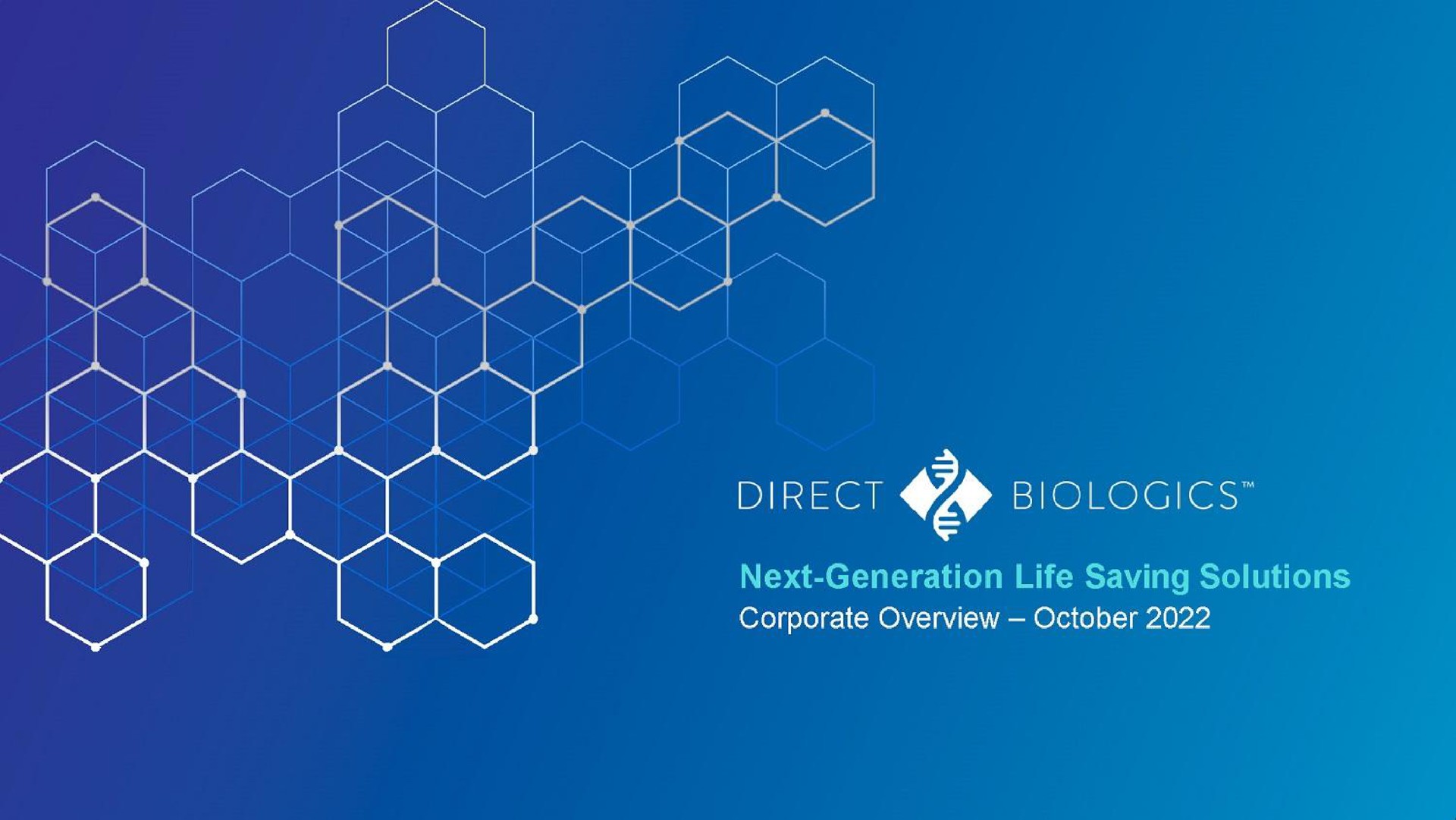 Direct Biologics — Title Slide investment banking deck slide