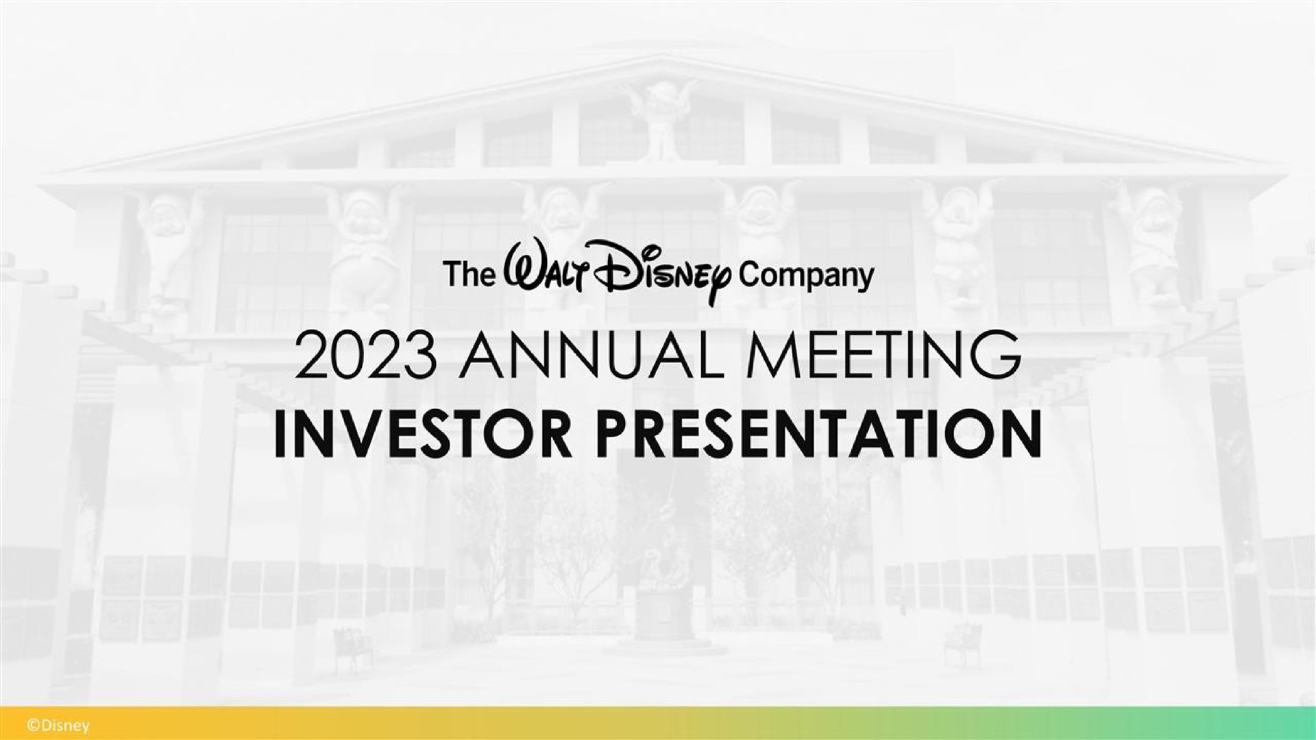 Disney — Cover Slide investment banking deck slide