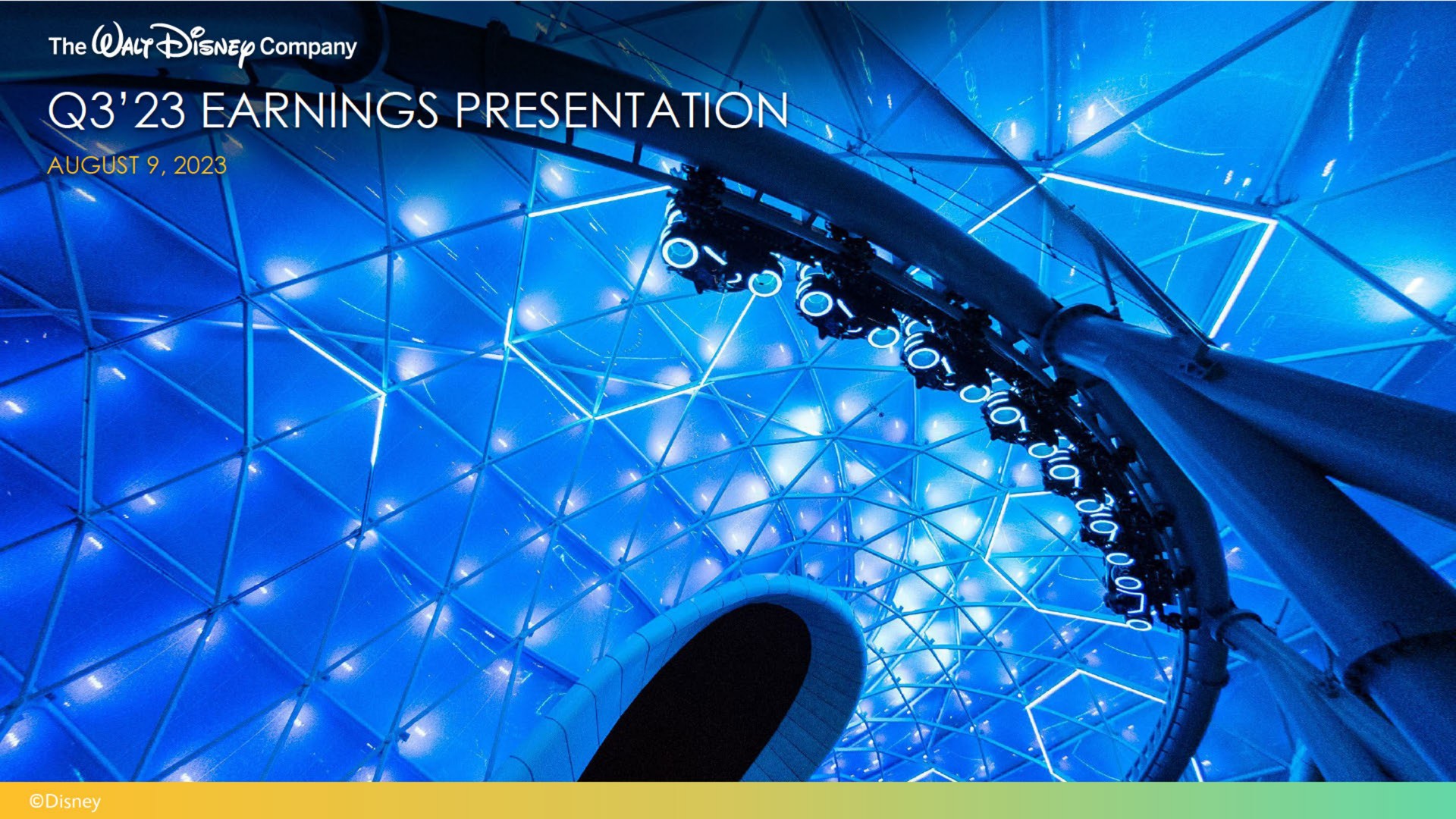 Disney — Q3'23 Earnings Presentation investment banking deck slide
