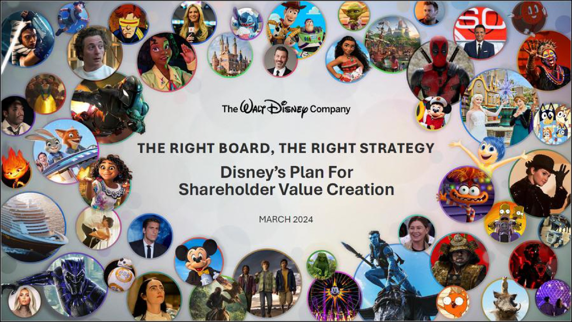 Disney — The Right Board, The Right Strategy investment banking deck slide