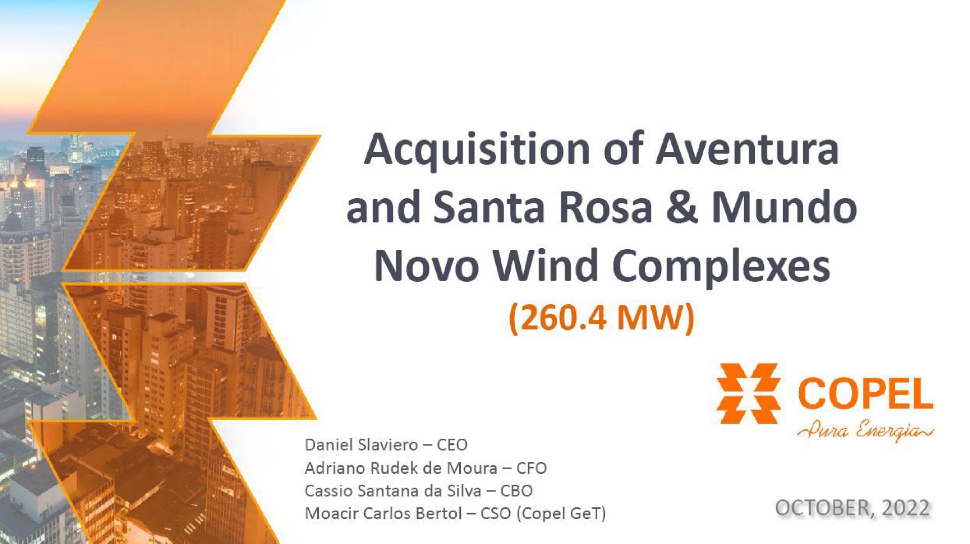 Energy Company Of Parana — Acquisition of Aventura and Santa Rosa & Mundo Novo Wind Complexes (260.4 MW) investment banking deck slide