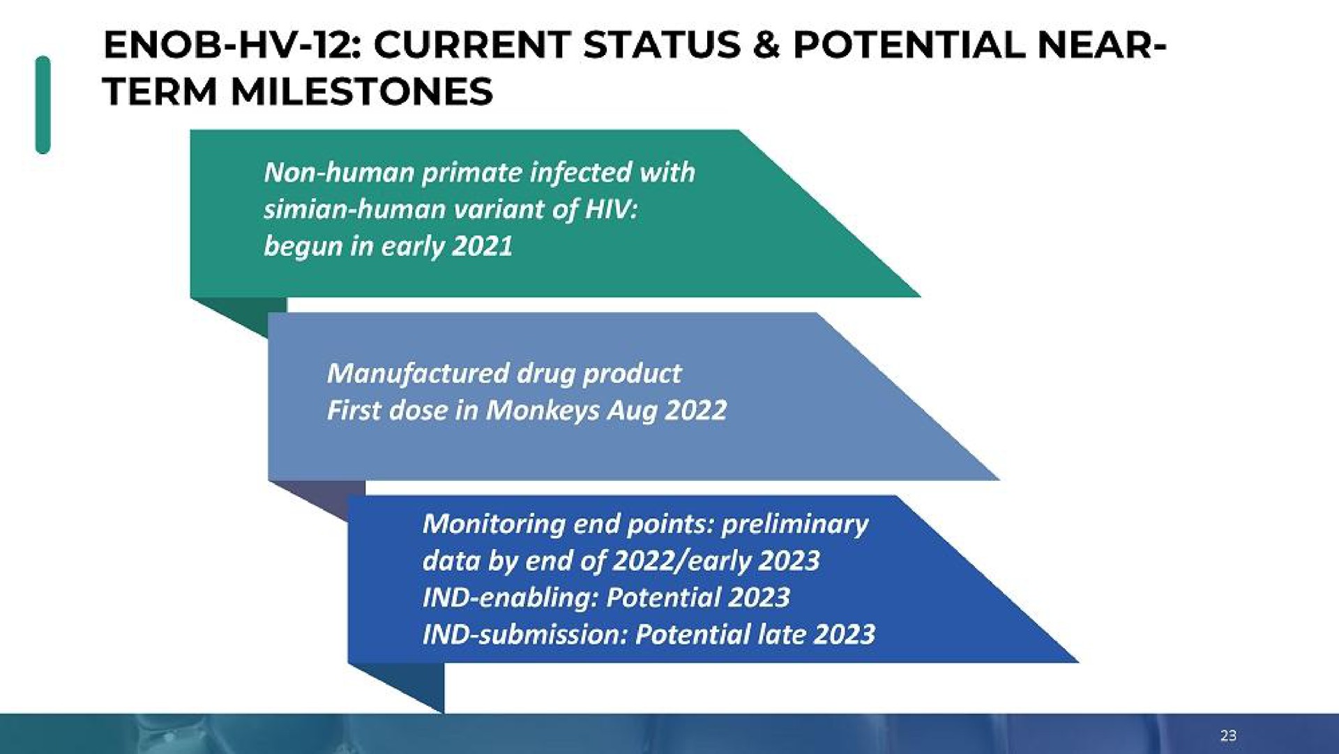 Timeline slide 23 from Enochian Biosciences — Enhanced Gene & Cell Therapies Harnessing Immune Response Against Cancer & Infectious Diseases