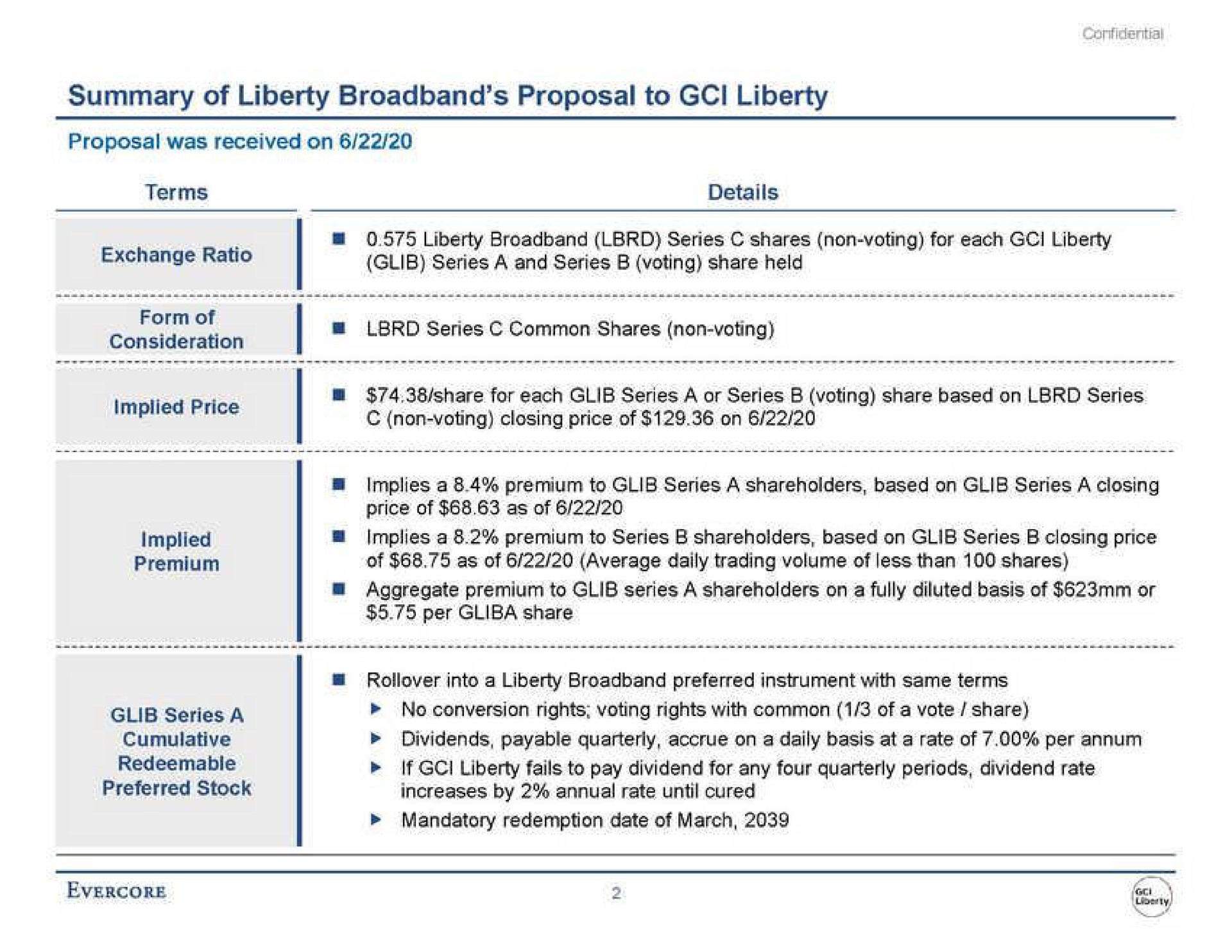 Table slide 3 from Evercore — Presentation to the Special Committee