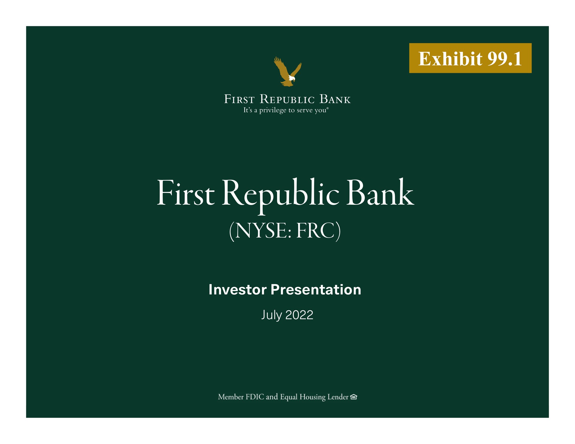 First Republic Bank investment banking deck slide