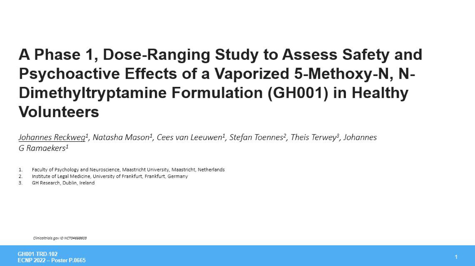 Gh Research — A Phase 1, Dose-Ranging Study to Assess Safety and Psychoactive Effects of a Vaporized 5-Methoxy-N, N-Dimethyltryptamine Formulation (GH001) in Healthy Volunteers investment banking deck slide