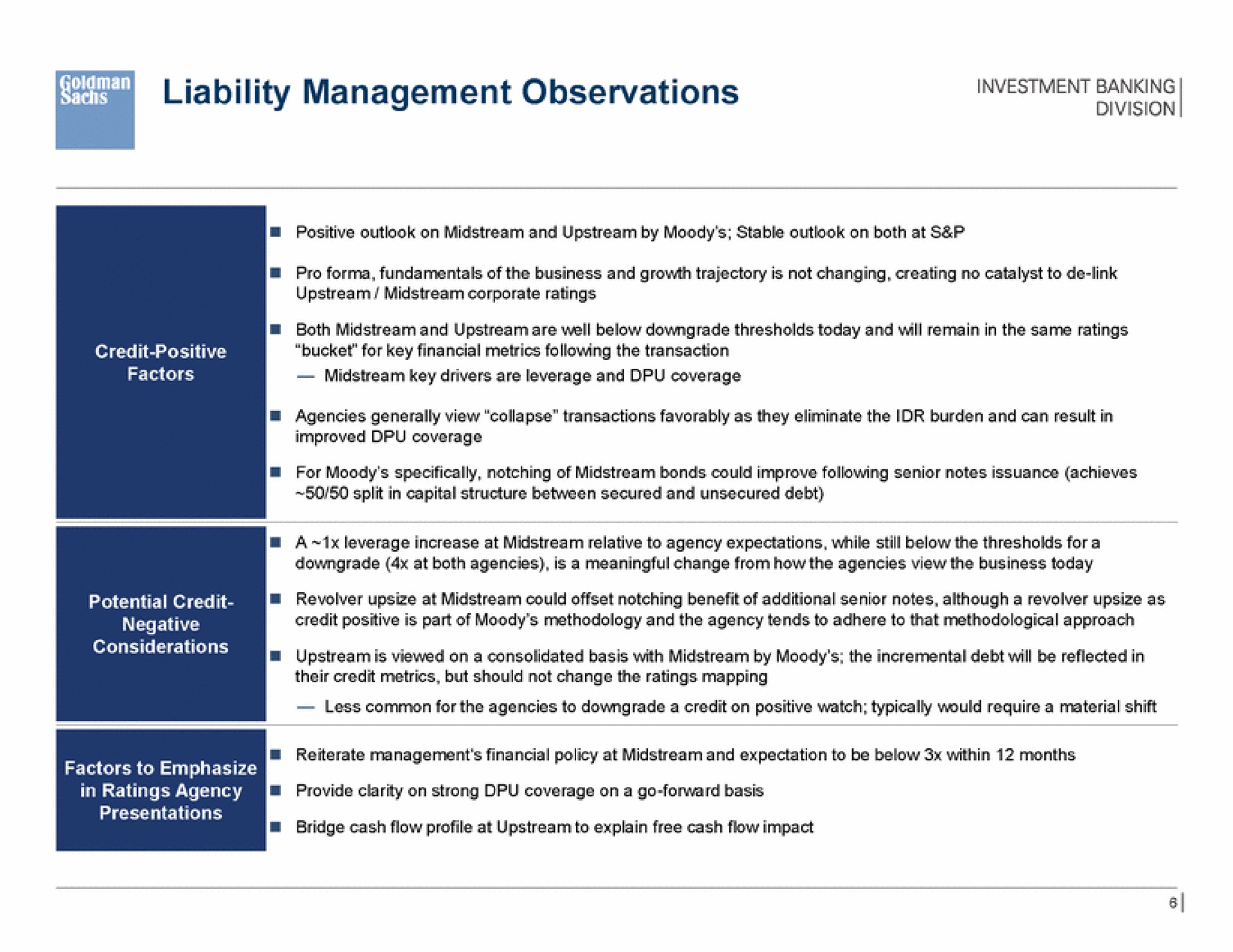 Table slide 6 from Goldman Sachs — Project Francis