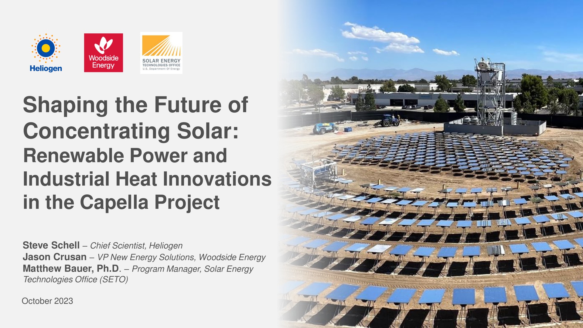 Heliogen — Shaping the Future of Concentrating Solar: Renewable Power and Industrial Heat Innovations in the Capella Project investment banking deck slide