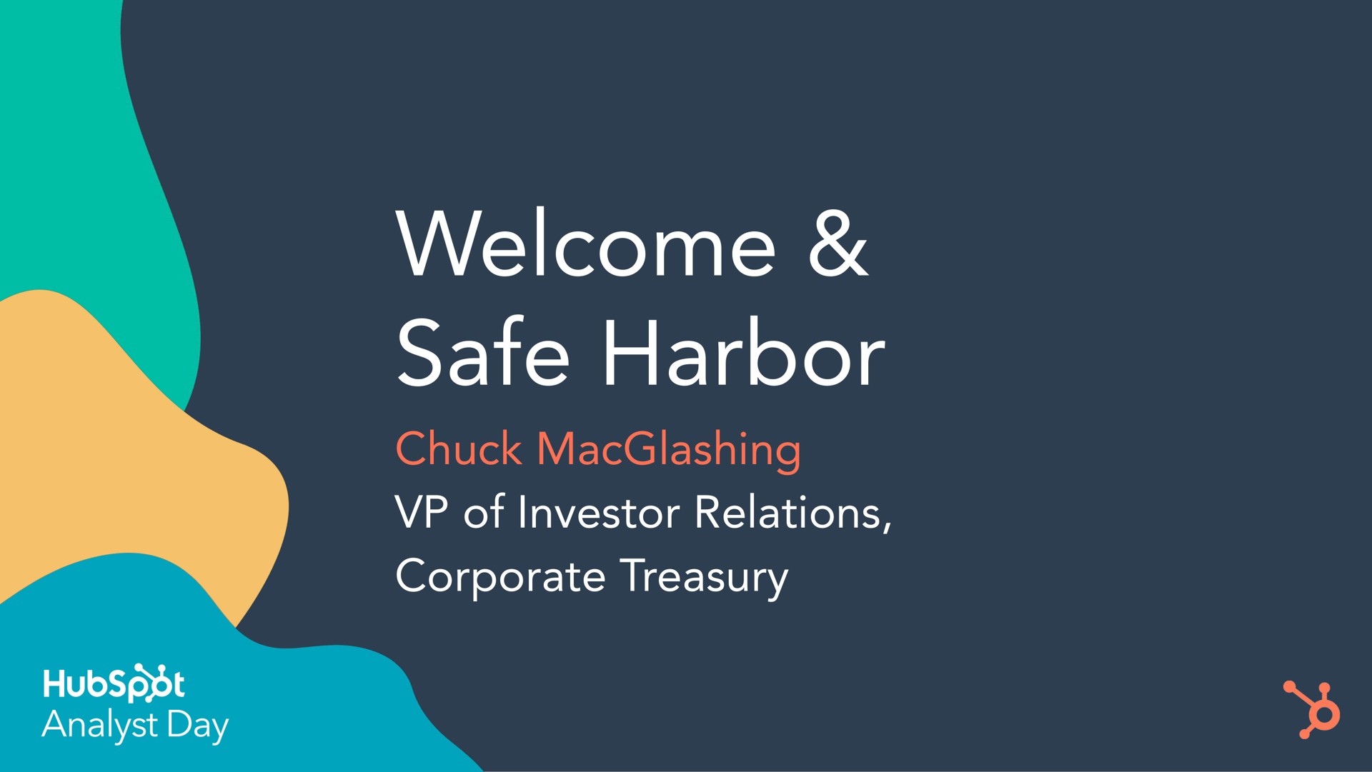 Hubspot — Welcome & Safe Harbor investment banking deck slide