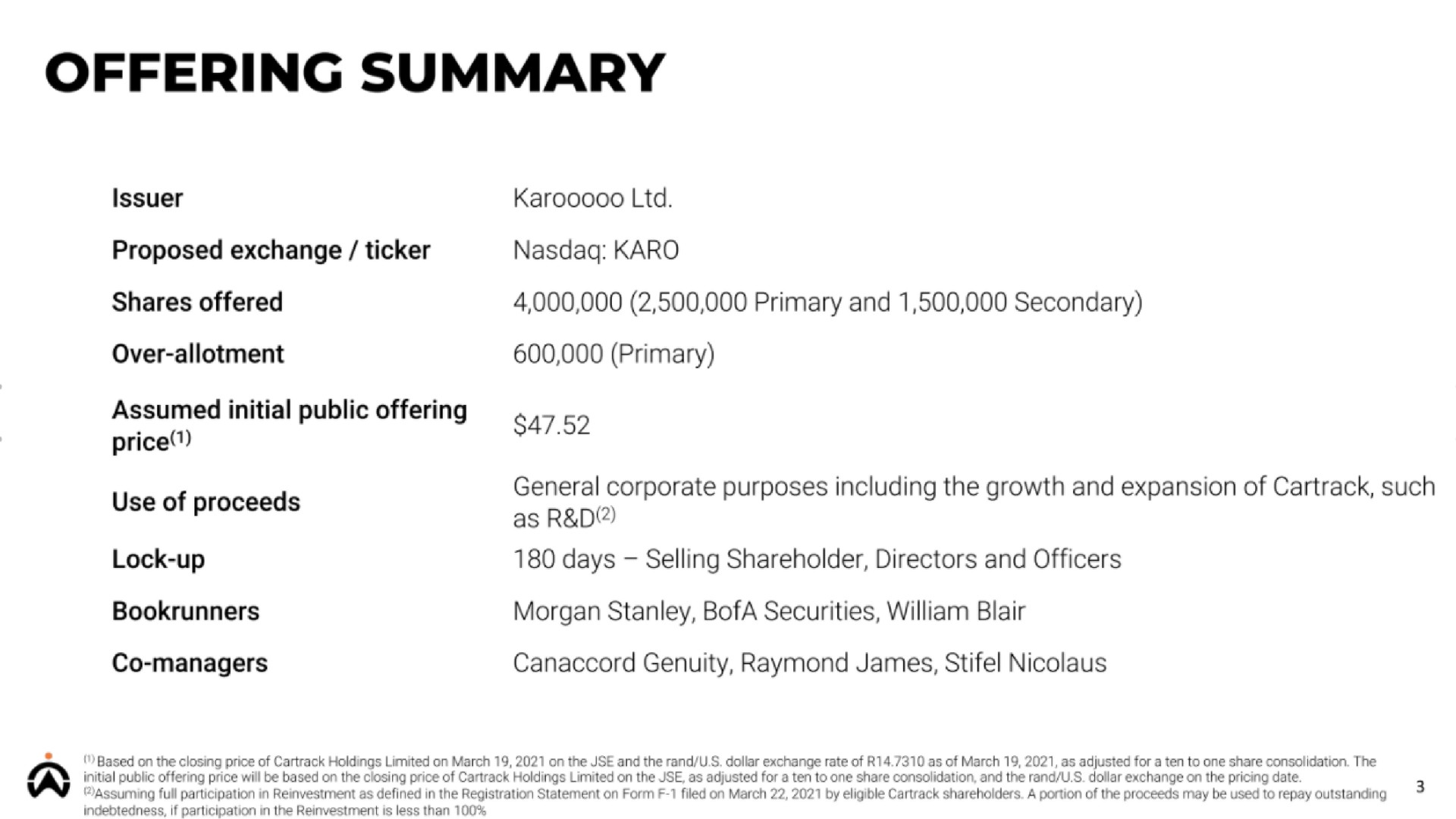Table slide 3 from Karooooo — Cartrack