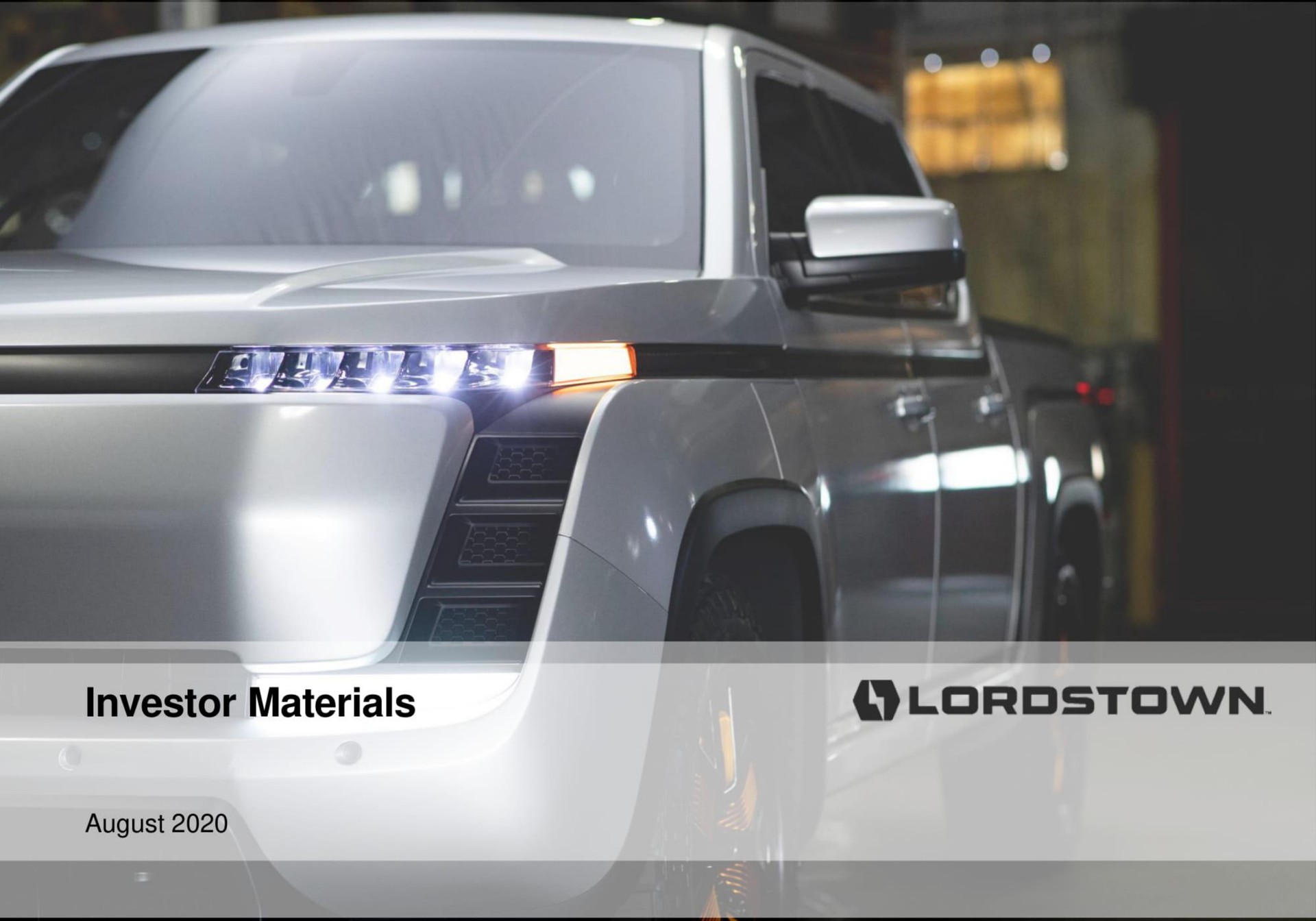 Lordstown Motors — Cover Slide investment banking deck slide