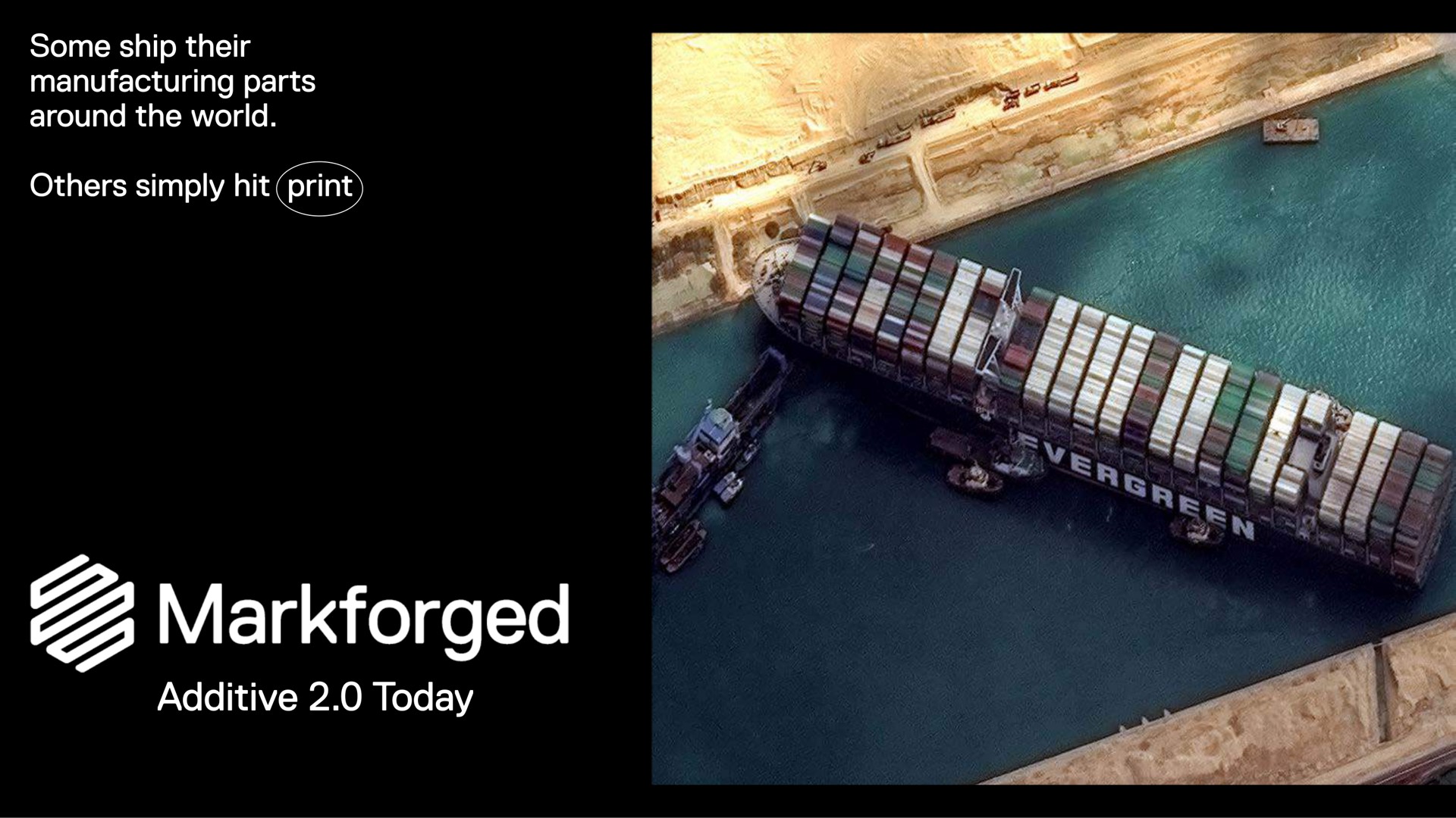 Markforged — Split-screen advertisement investment banking deck slide