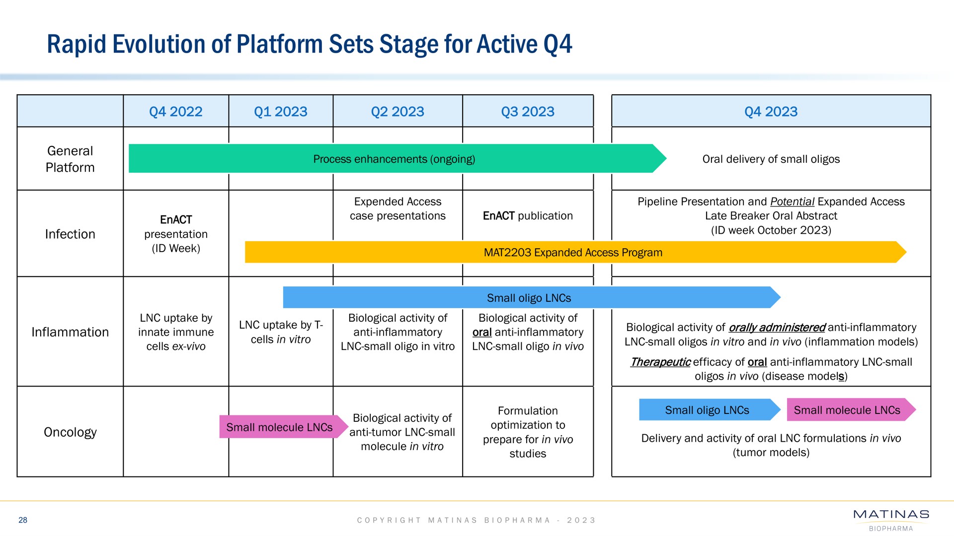 Timeline slide 28 from Matinas Biopharma — Corporate Presentation Cover