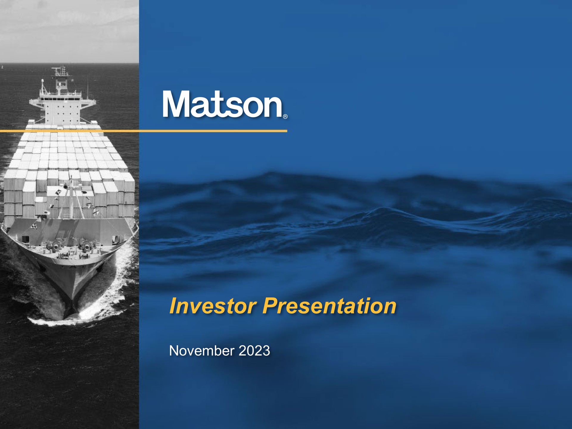 Matson — Cover Slide investment banking deck slide